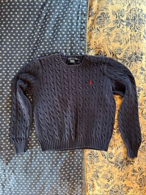 Ralph Lauren Vintage Navy Cotton Cable-Knit Sweater
